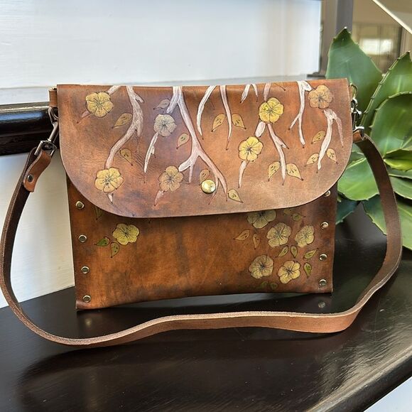 Vintage genuine, leather, custom envelope, shoulder handbag purse, clutch tree - Picture 1 of 10